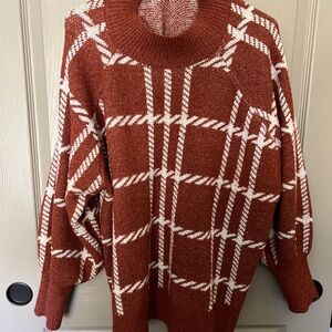 Windowpane Plaid Mock Neck Sweater